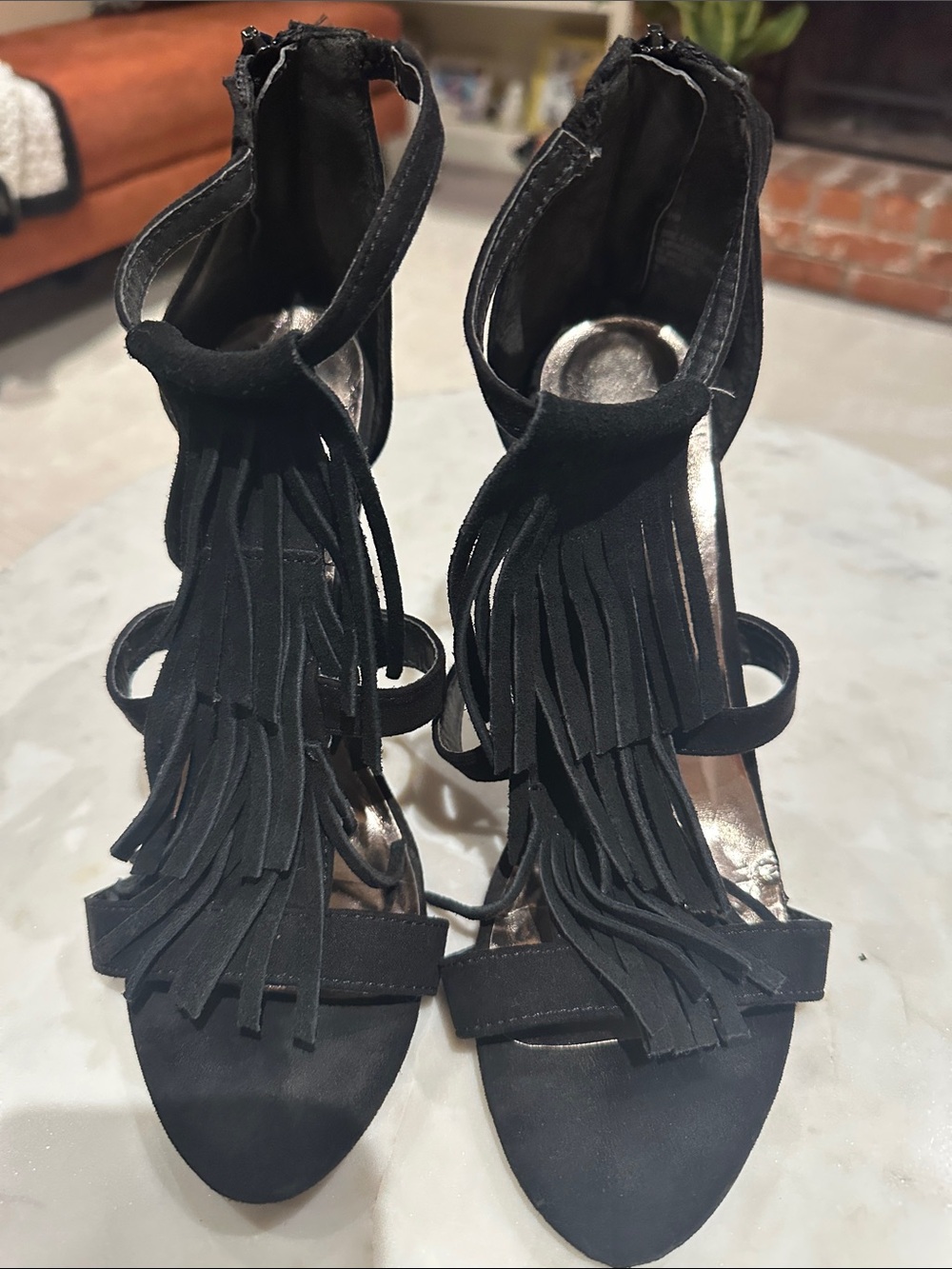 Madden Girl Black Fringe Ankle-Strap Heels